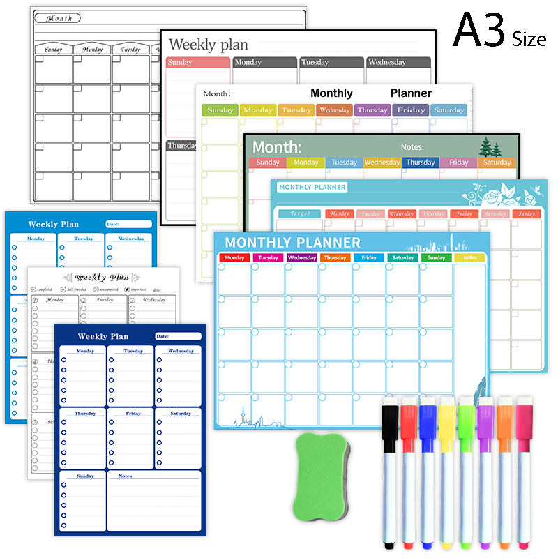 Magnetic Whiteboard Calendar - Магнитный еженедельный ежемесячный планировщик, календарь, стол,