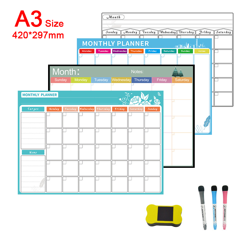 Magnetic Whiteboard Calendar - A3 сухое стирание магнитный ежемесячный еженедельник